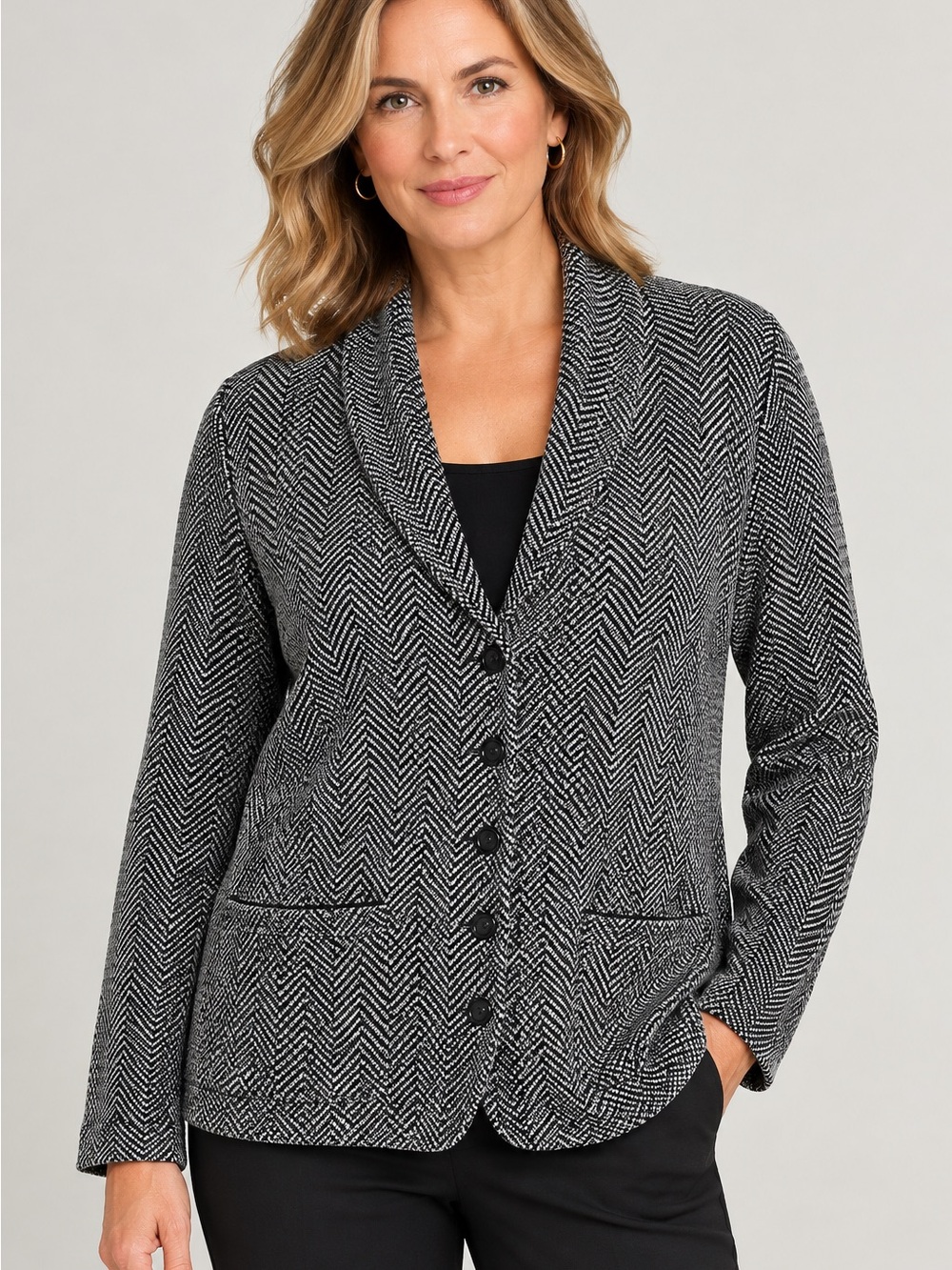 Vintage Lauren Ralph Lauren Herringbone Wool Knit Blazer Cardigan Sz M